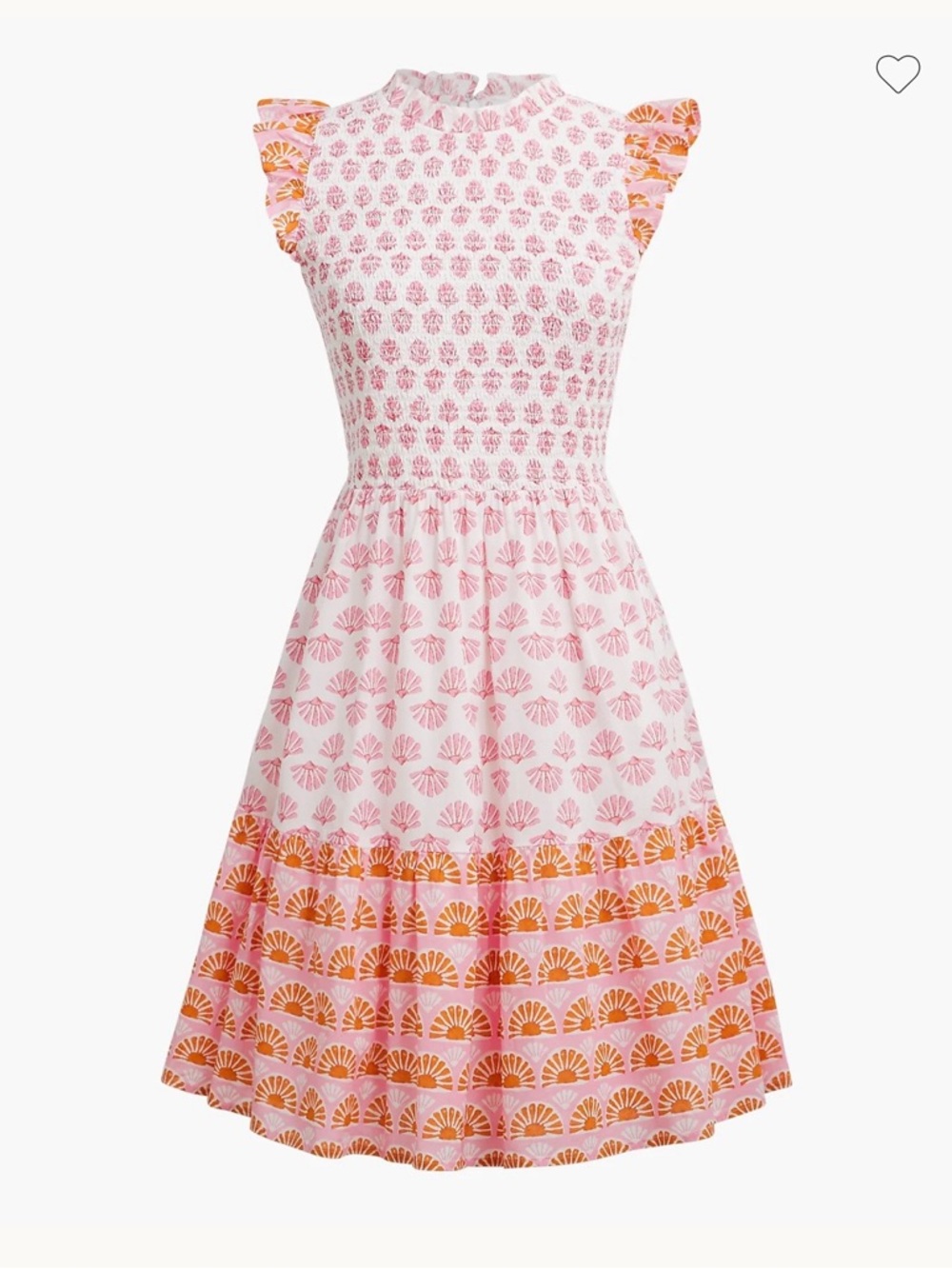 J.Crew Factory - Pink Shell Block Print - Smocked Ruffle Mini Dress - Size M